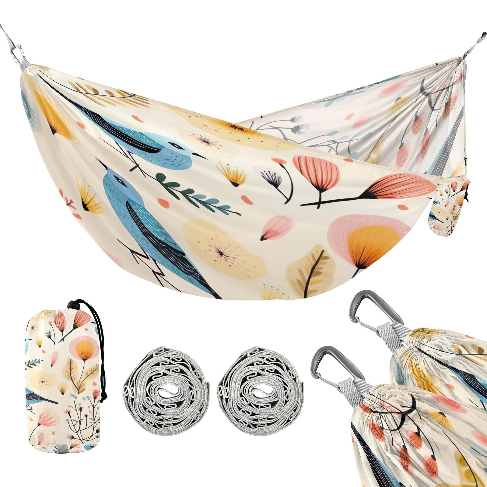 Kigai Bird Leaves Camping Hammock Durable & Portable Travel Hammock Holds 330lbs with Tree Strapsm, Pocket, Camping Accessories