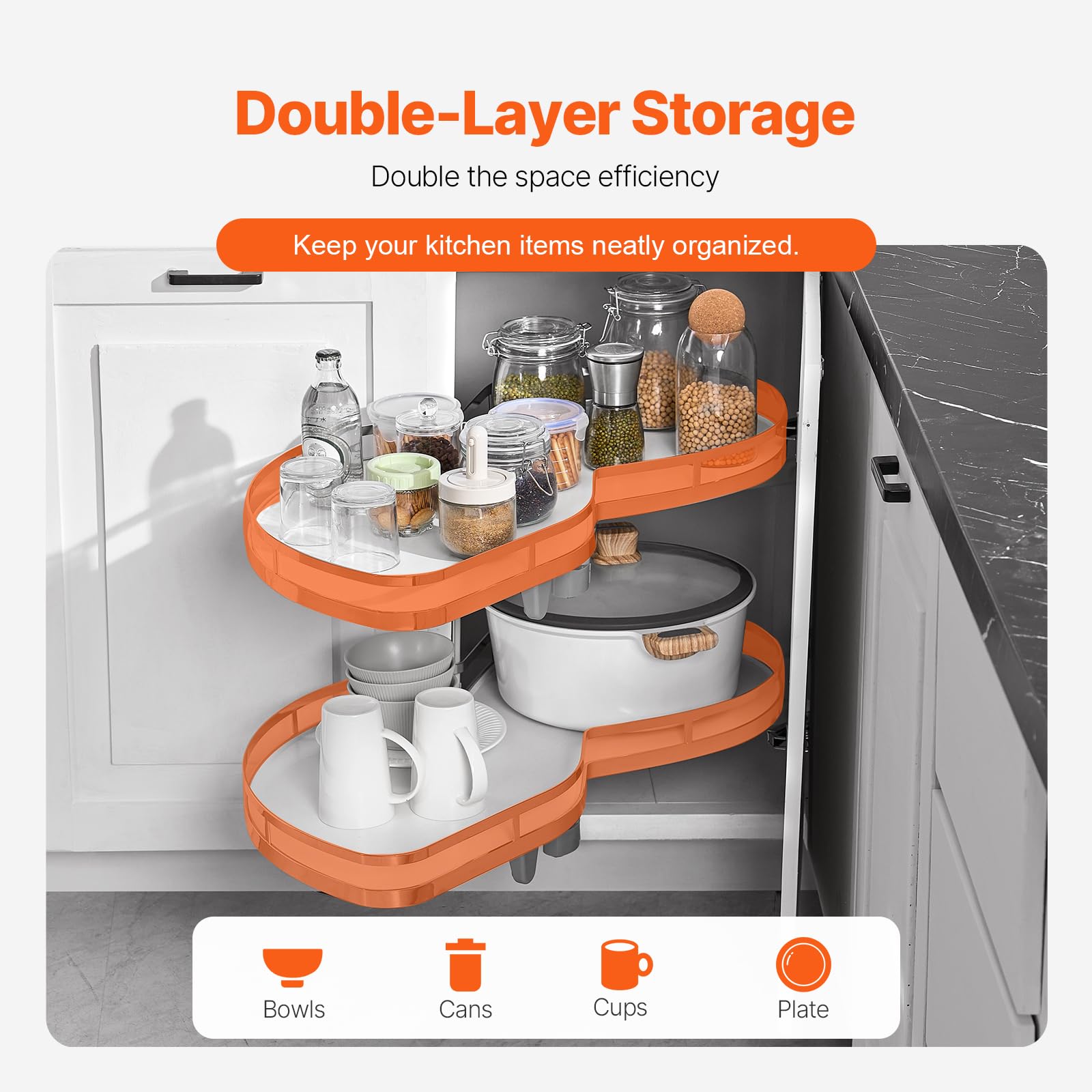 VEVOR Mobiletto Angolare Cieco Sinistro Oscillante, Organizer Estraibile Capacità 32 kg, Vassoio Oscillante Regolabile in Altezza a 2 Livelli, Organizer con Chiusura Ammortizzata, Apertura a Sinistra