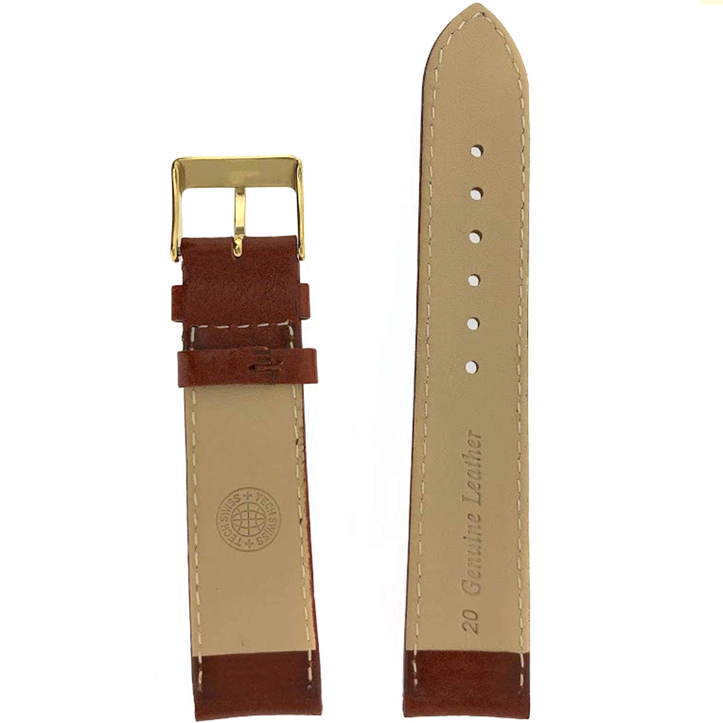 Tech Swiss Watch Band Calfskin Leather Comfort Lite Padded Brown Gold-Tone Buckle Ladies 12 millimeters