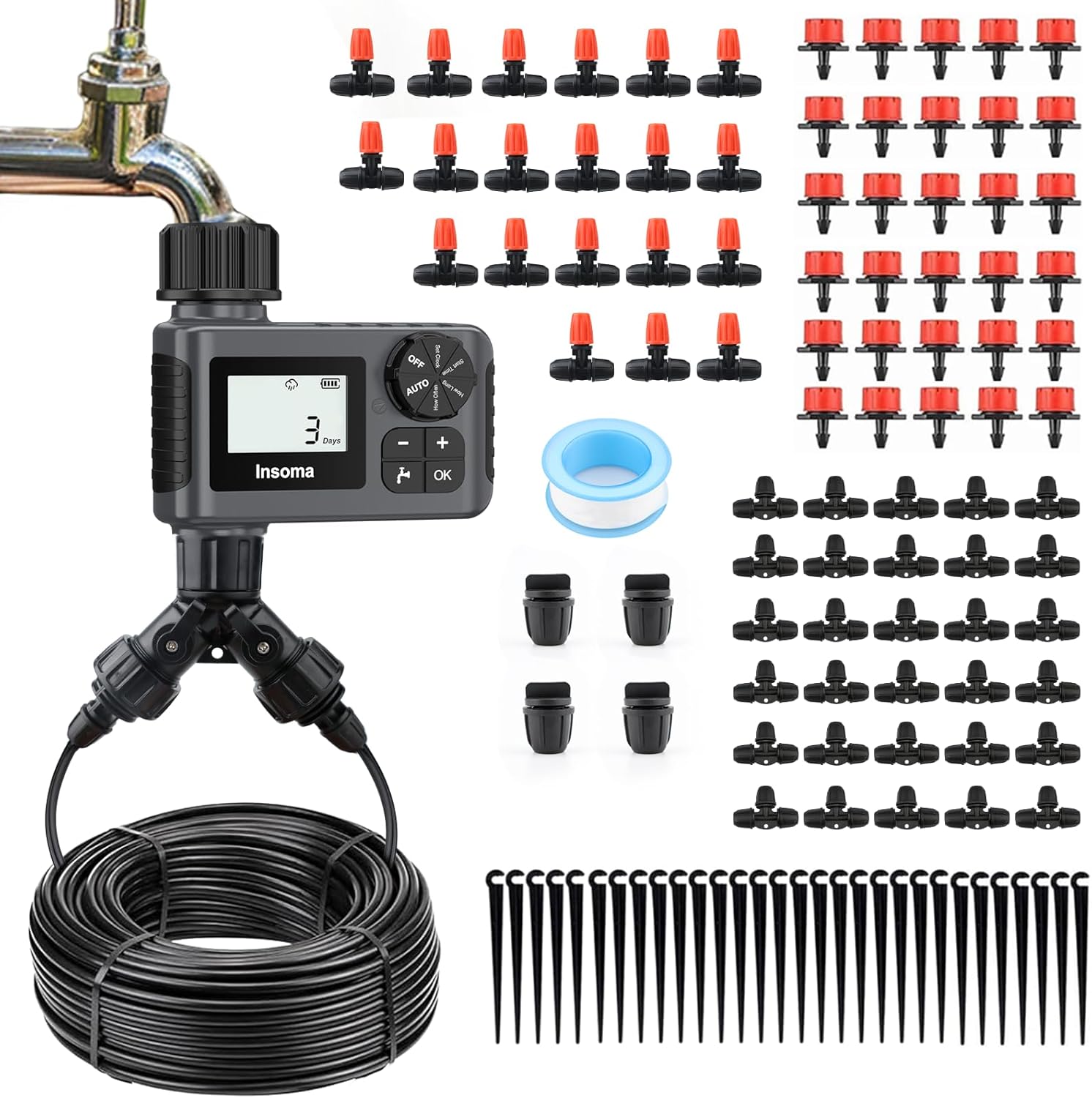 Insoma Water Timer and 98ft Garden Drip Irrigation System