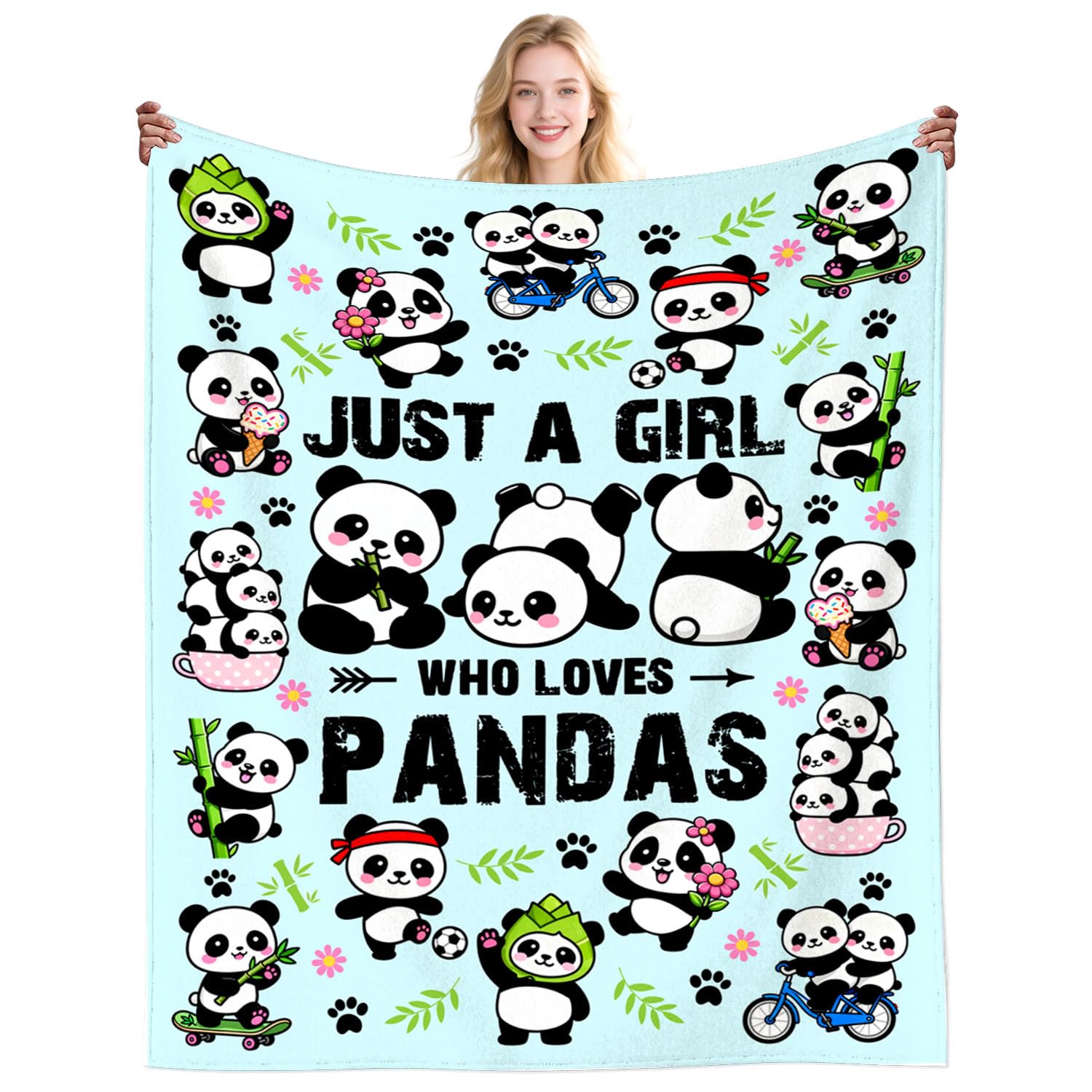 Panda Gifts for Women Panda Lovers Just A Girl Who Loves Pandas Throw Blanket Stuff Plush Bedding Cute Pandas Gifts Blankets for Women Adults Kids Girls Party Decorations 50"X40"INCH