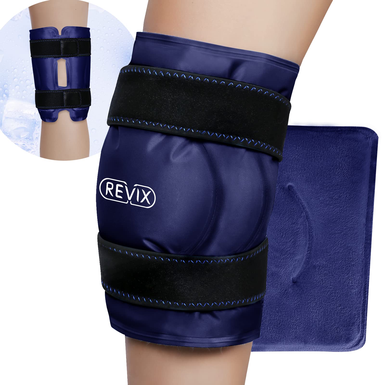 Photo 1 of REVIX XL Knee Ice Pack Wrap Around Entire Knee After Surgery, Gel Ice Pack for Knee Injuries, Pain Relief, Arthritis, Swelling, Bruises & Knee Replacement, Large Knee Cold Pack Navy- 1 Pack
