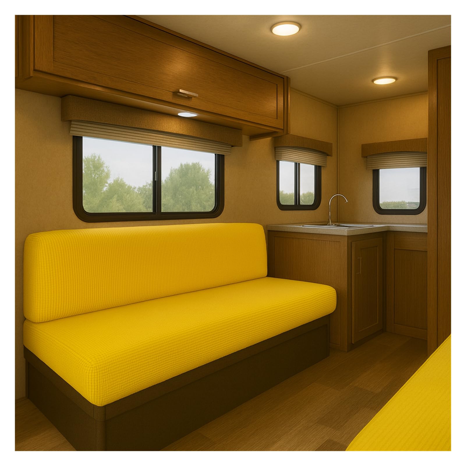 HonunGron RV Cushion Cover Stretch Jacquard – Non-Slip Camper Seat Cover with 2 Elastic Straps, Caravan Sofa Bench Slipcover for Motorhome Dinette Couch (Yellow,W 135-165 cm, D 65-95 cm)