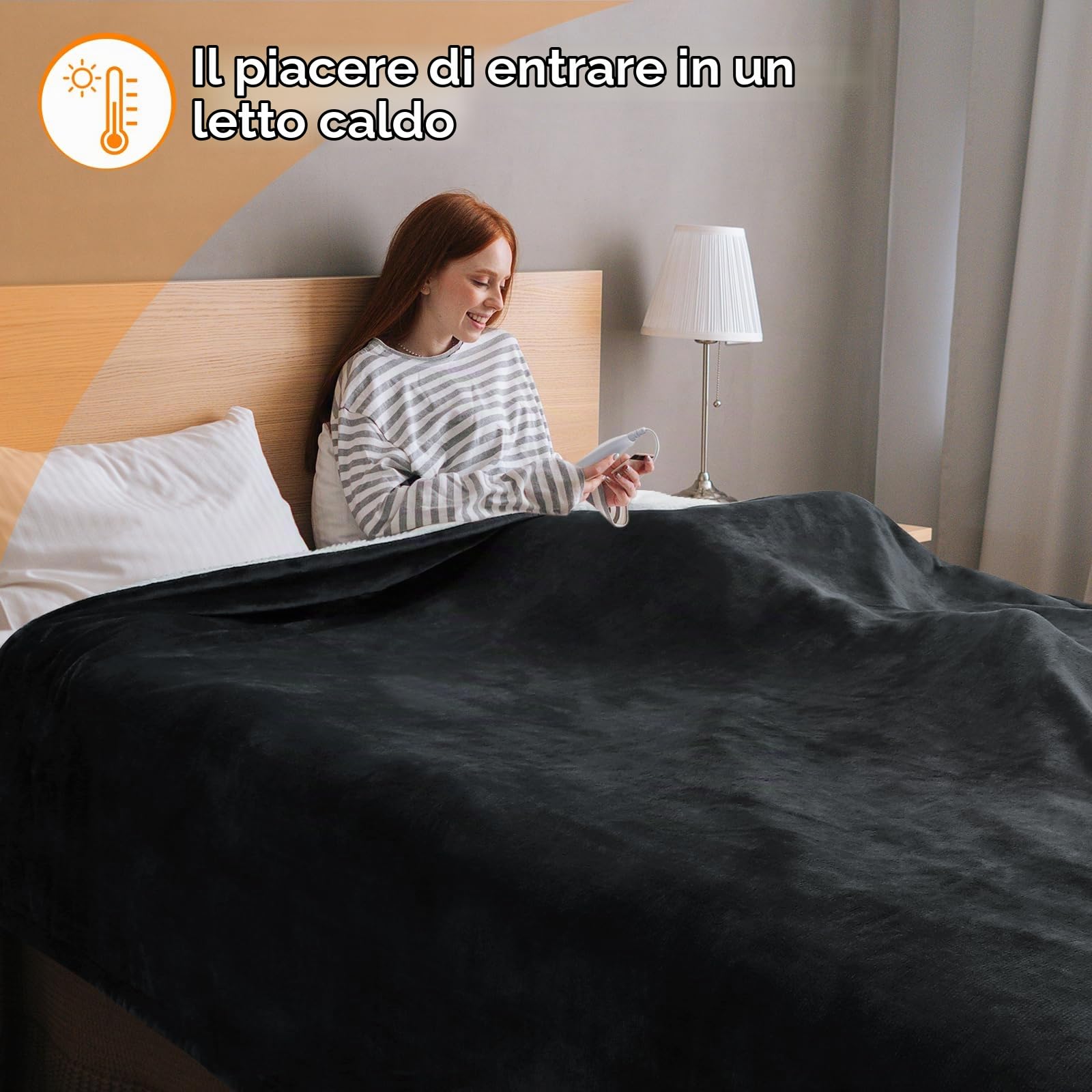 berssen Coperta Elettrica con Spegnimento Automatico, 6 livelli di Riscaldamento, 1–9 Ore, Protezione da Surriscaldamento, Coperta Elettrica per Casa e Ufficio, 130 x 180 cm
