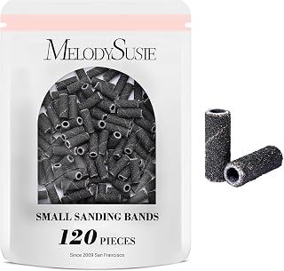 MelodySusie 120 Pcs Nail Drill Bits Small Sanding Bands for 3.1mm Mandrel Bit, 120 Medium Grit Nail File for Acrylic Nails Gel Manicures and Pedicure, Black (Only Sanding Bands)