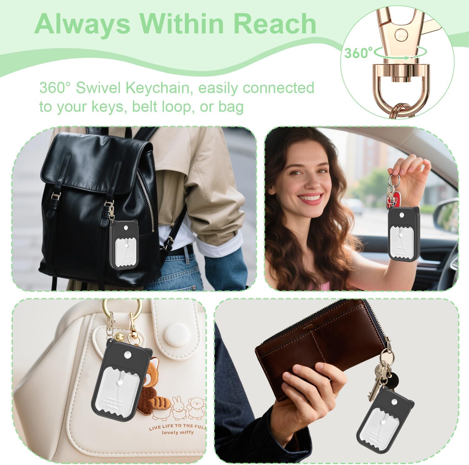 Hand Sanitizer Spray Case for Touchland Silicone Touchland Case Keychain Cute Hand Sanitizer Spray Holder Compatible with Touchland Power Mist Gentle Mist Glow Mist, Black - Image 7