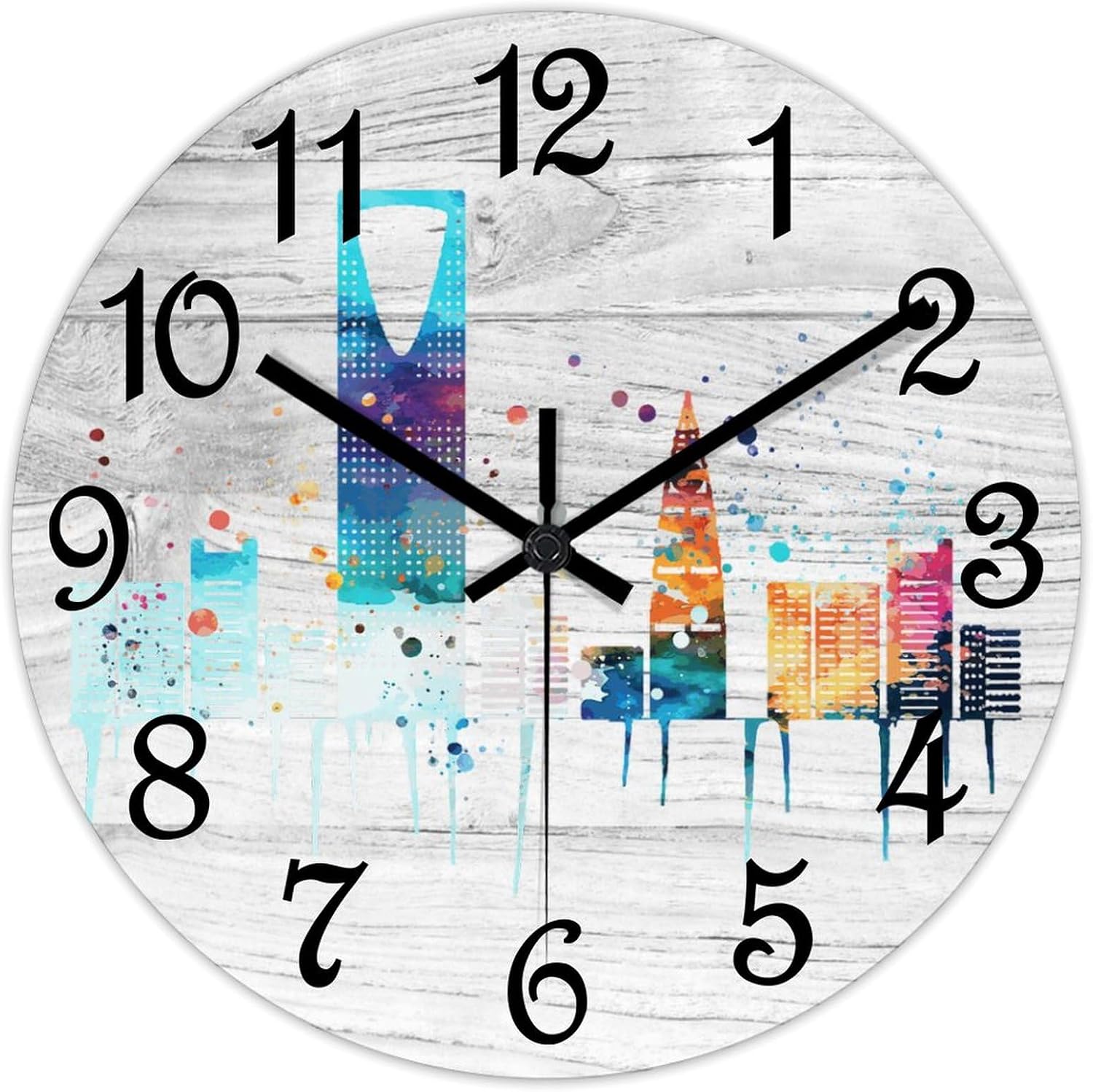 Riyadh Landscape Round Wall Clock Saudiarabia Riyadh Skyline Clock Wall Art Wood Clock Silent Non-Ticking Decorative Wall Clock for Living Room Bedroom Kitchen 12"