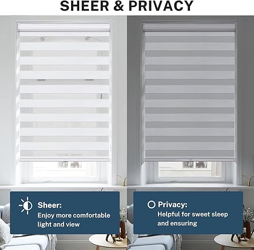 Miniatura 3 de Persianas enrollables sin cordones de cebra con doble capa, control de luz, traslúcidas y privacidad para ventanas, persianas aisladas, cortinas