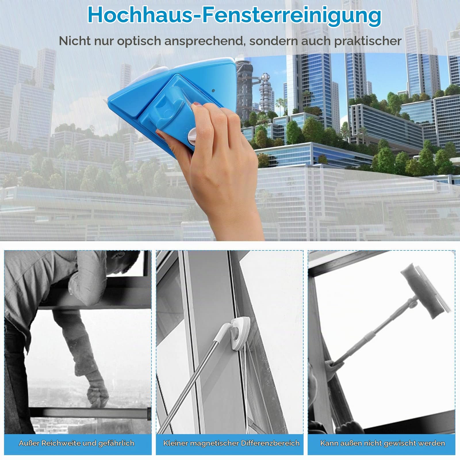 Doppelseitiger Fensterabzieher 5 einstellbares magnetisches Reinigungsbürstenwerkzeug Glaswischer Für Glasdicke 4-28 mm Glas Magnetreinigungswerkzeug