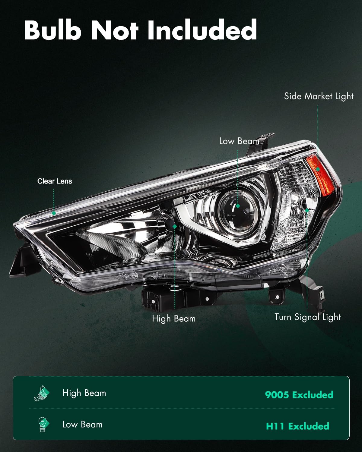 SCITOO Headlight Assembly Fit 2014-2021 For Toyota 4Runner Black Housing Amber Reflector Pair Headlights 81170-35571 — view 2
