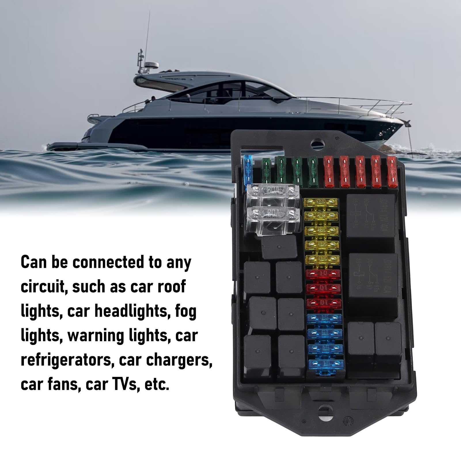 Scatola relè fusibile SustVita Blade 12V con fusibile ATO 24 ATC e 11 relè, scatola fusibile relè automobilistico a 4 e 5 pin per applicazioni marine, automobili e camion