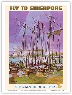 Fly to Singapore - Singapore Airlines - Vintage Airline Travel Poster by Seah Kim Joo c.1960s - Master Art Print (Unframed) 9in x 12in