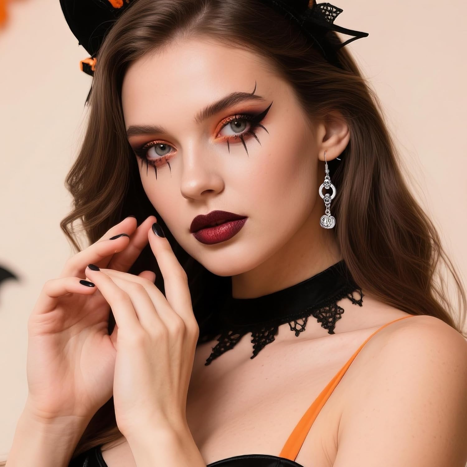 C-leen Halloween Earrings For Women, Spooky Skull Skeleton Dangle Earrings Hypoallergenic Metal Materials Skeleton Jewelry Halloween Gifts for Women Friends Mother Her - Image 3