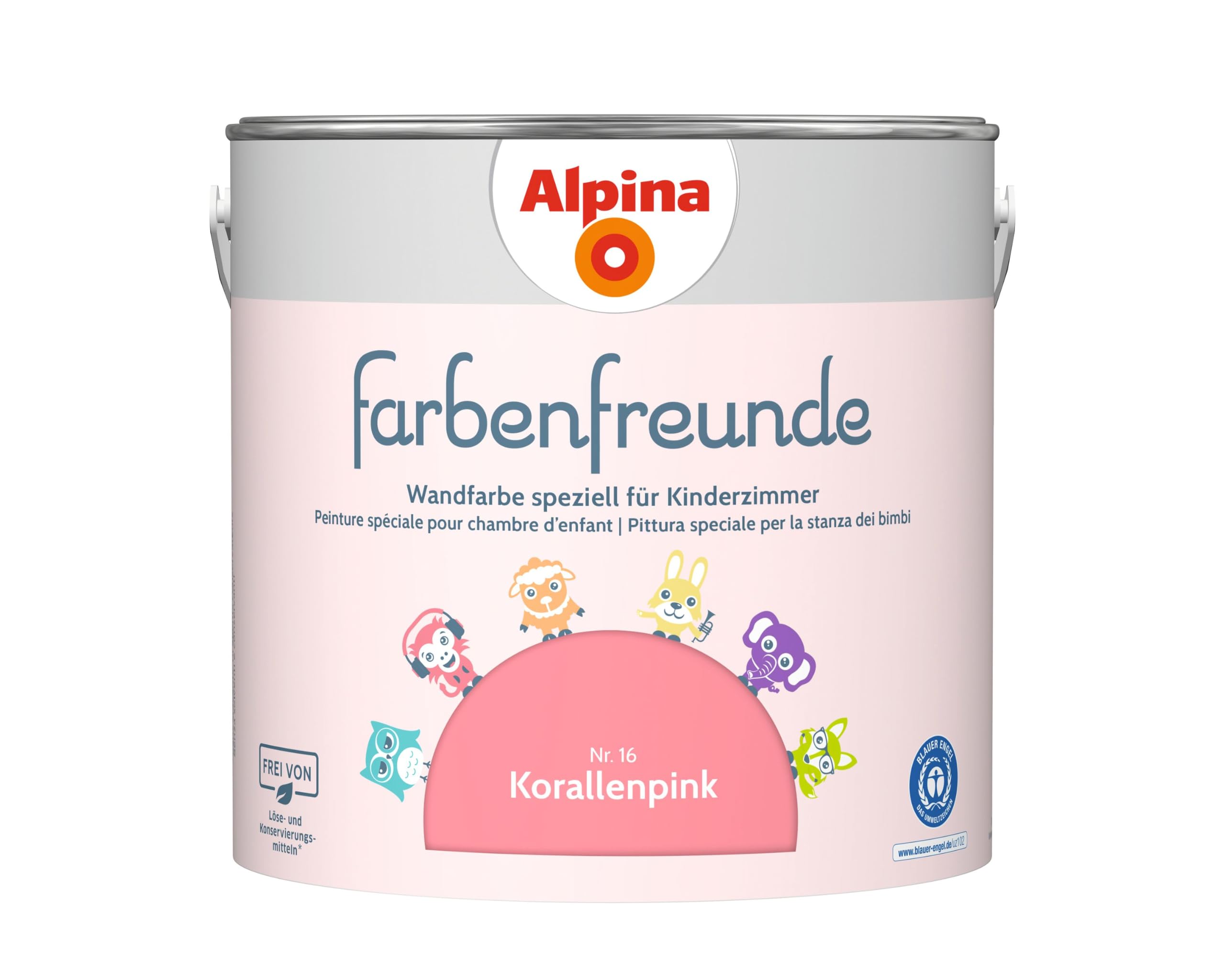 Alpina Farbenfreunde – Nr. 16 Korallenpink – Wandfarben speziell für Kinderzimmer – für ein gesundes und behagliches Raumklima – 2,5L