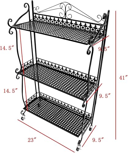 Miniatura 3 de Soporte plegable de metal para plantas con ruedas giratorias estante negro de 3 niveles de 23 pulgadas de ancho x 95 pulgadas de profundidad x 41