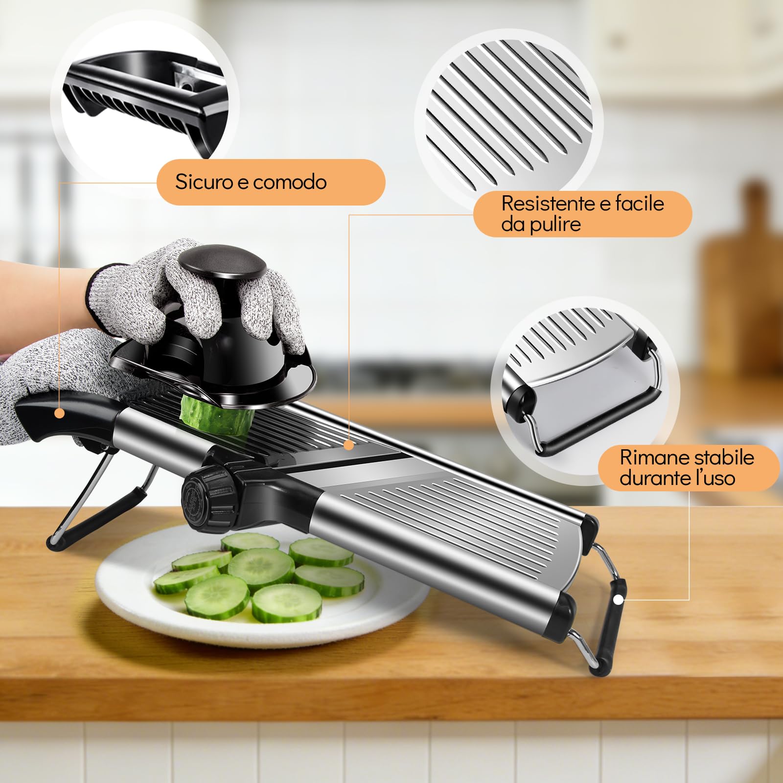 MASTERTOP Mandolina Affettatrice Professionale, Mandoline Giapponese per Verdure, Mandolina Vegetale Regolabile con Lame Affilate, Affetta Verdure Cucina in Acciaio Inox per Patate, Carote, Cipolle