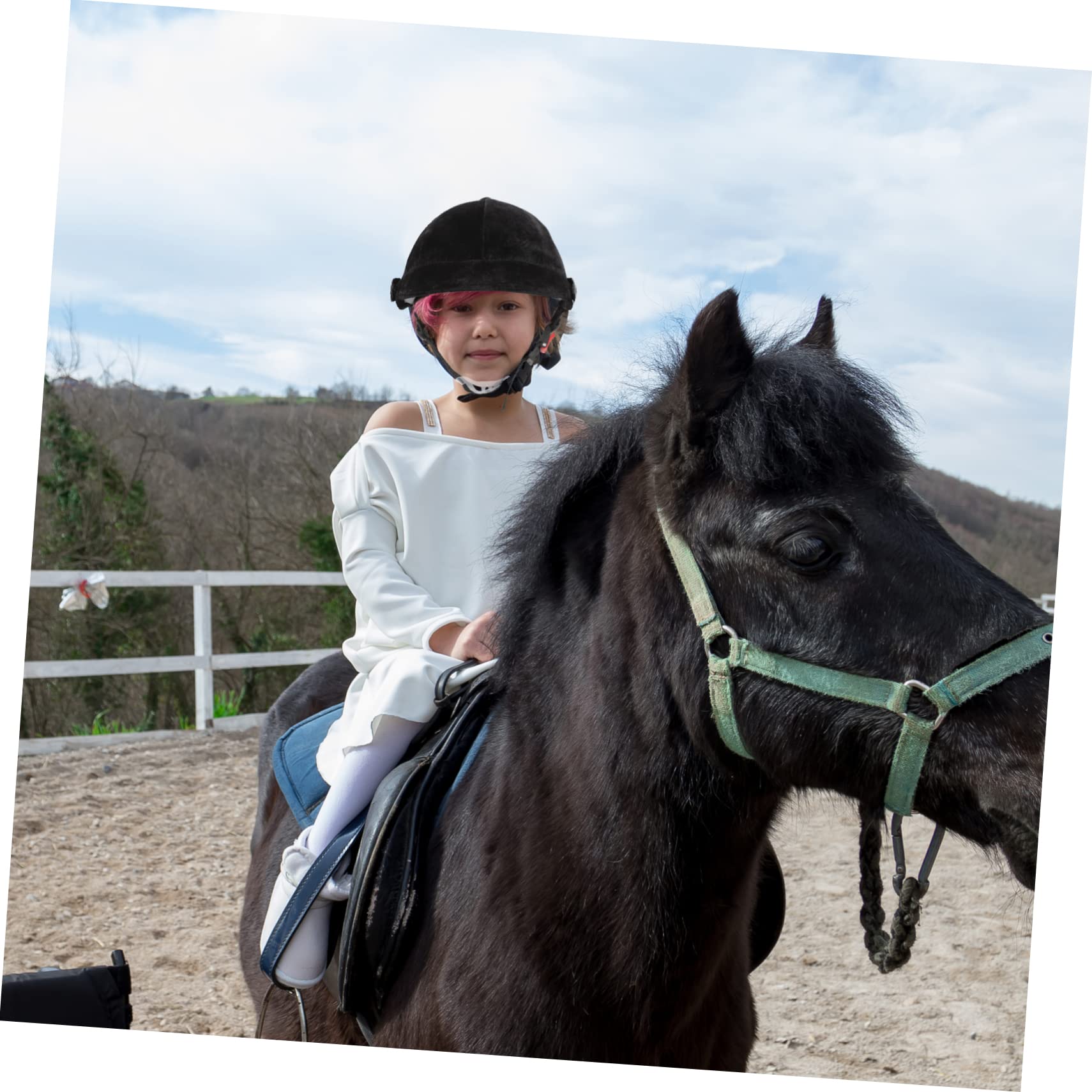 Toddmomy Casco Protettivo Equestre Per Ragazzi Nero in Velluto Traspirante Casco Da Equitazione Sportivo Ganasce Freno Posteriori e Turismo Rurale