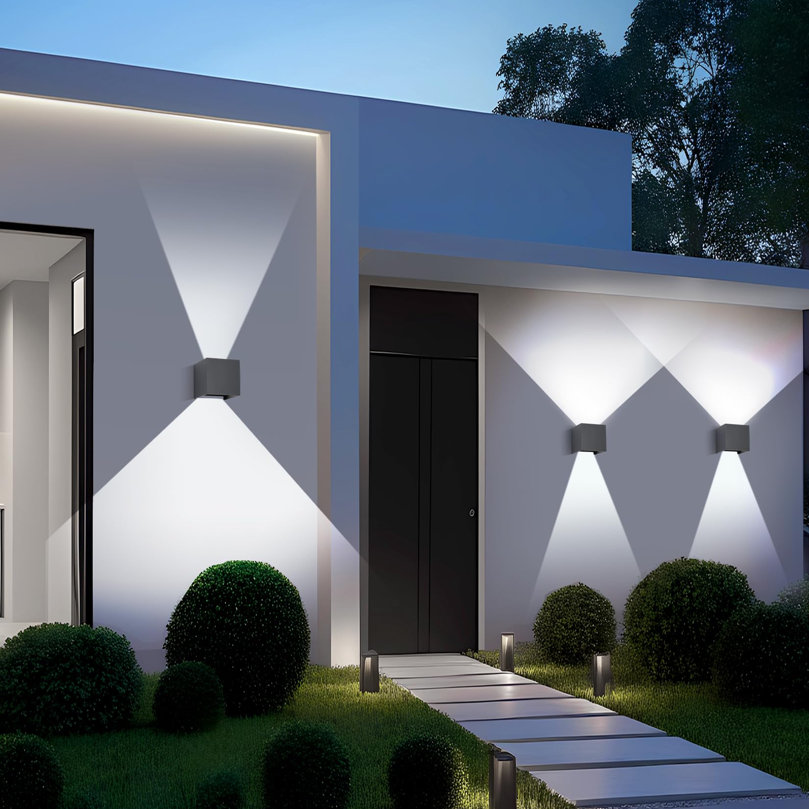 FUPE 2 Piezas LED 15W Aplique de Pared Exterior Interior Luz Ajustable de 3 Colores IP65 Impermeable Lámparas de Pared Apliques de exterior cuadrada de aluminio Ángulo de luz ajustable 11CM Antracita — view 7