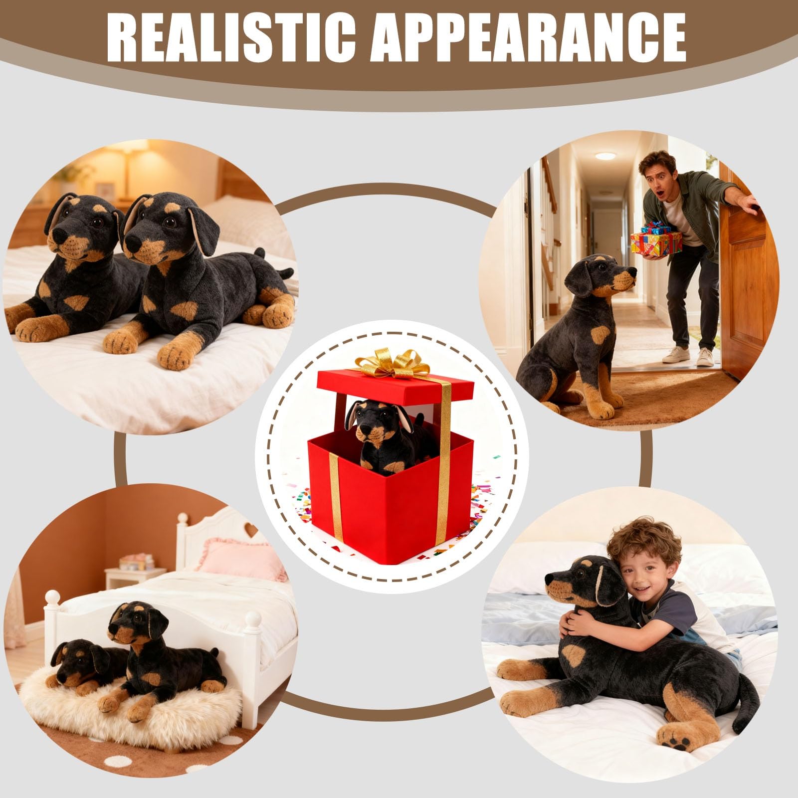 GRIER Kuscheltier Plüschtier Stofftier Hund, Plush Stuffed Toy Dog,Simulation Standing Rottweiler Dog Für Kinder(60cm)