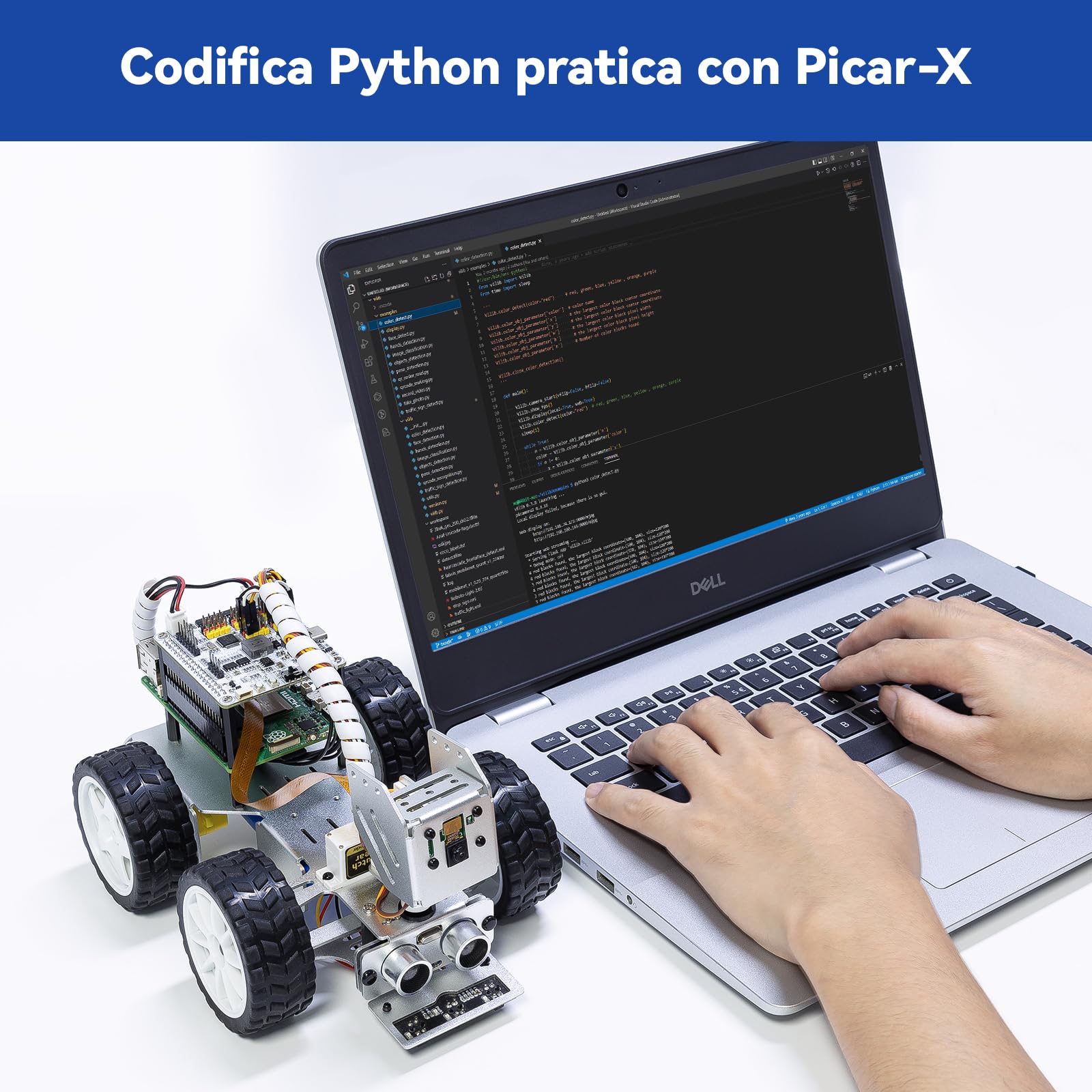 SunFounder PiCar-X Kit auto robot IA per Raspberry Pi 5/4/3B+/Zero 2W, Openclaw LLM ChatGPT/Gemini/Grok, riconoscimento vocale e video, Python, Scratch, fotocamera (Raspberry Pi non incluso)
