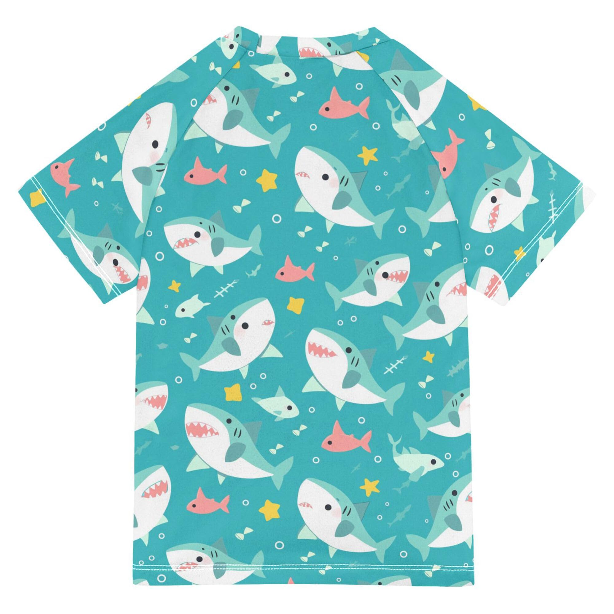 Cute Cartoon Sharks Stars Kids Bathing Suits Girls UV Protection Girls Rash Guard Top Swimwears Teen Clothing for Little Boys 11-12Y
