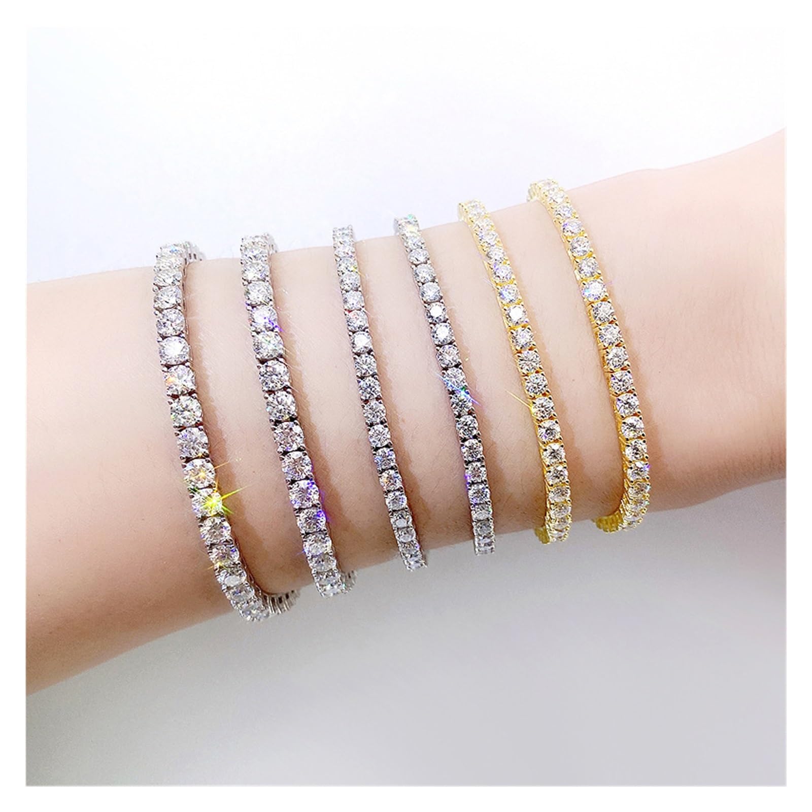 LYGBAOFUL Armband ArmbandMoissanit-Tennisarmband-Halskette für Damen und Herren 925 funkelndes Sterlingsilber D Vvs1 Volldiamant-Luxusschmuckgeschenk_3 mm_5 mm (Gold-6,5 Zoll (Armband)_5 mm)