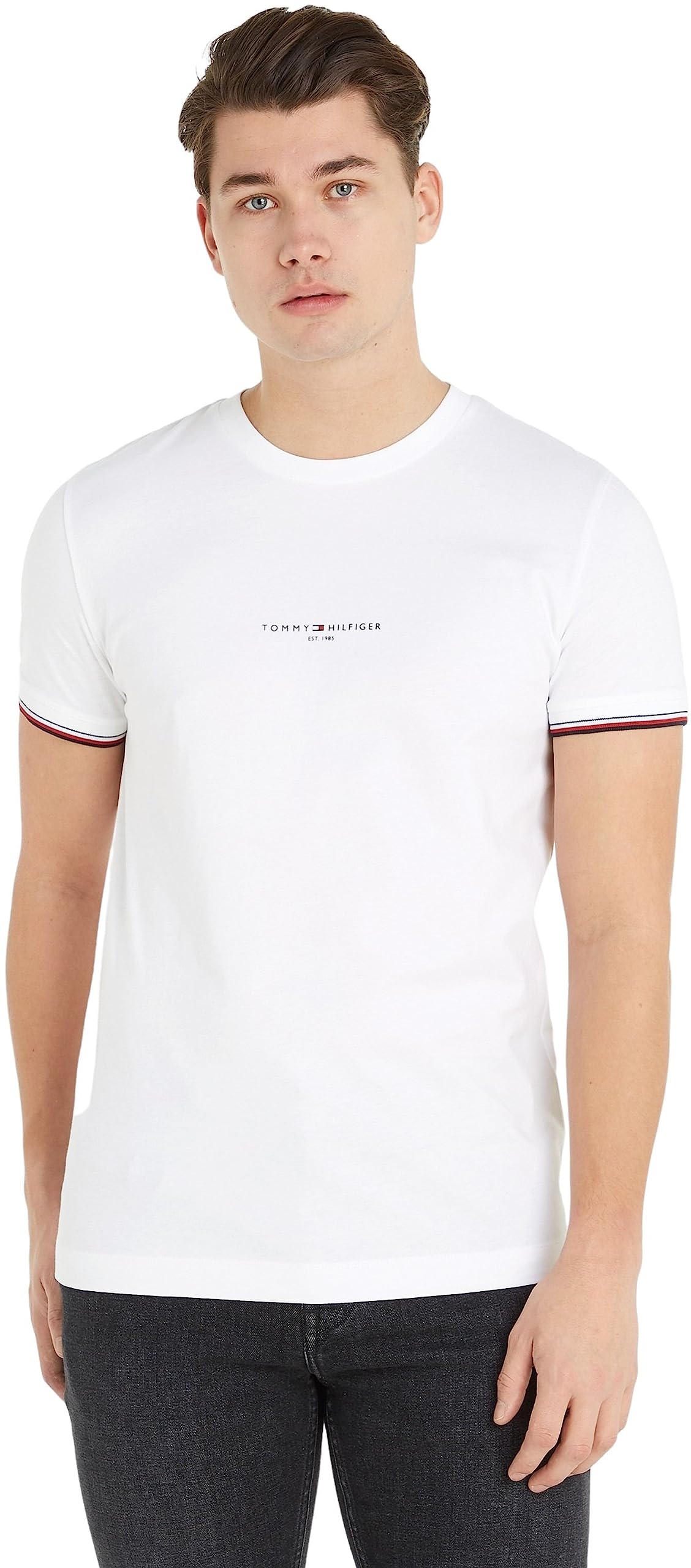 Tommy Hilfiger (, 2XL) 32584 Mens T Shirts Tipped Logo White