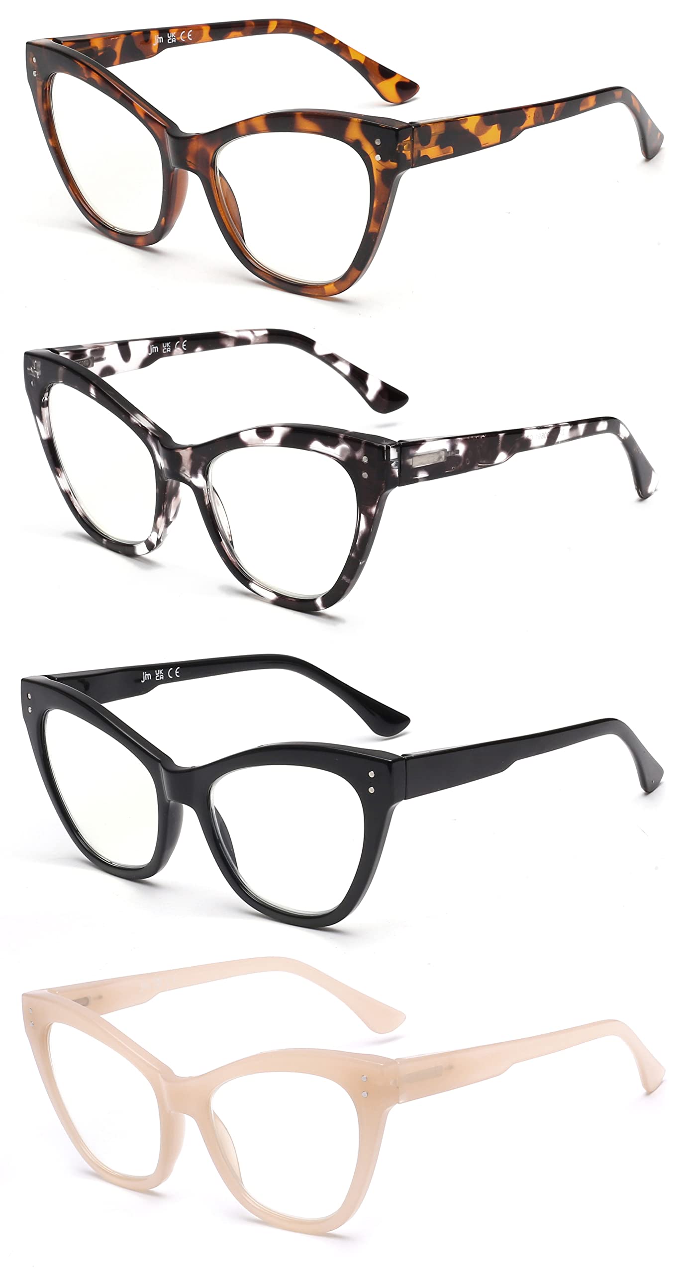 JM 4 Pack Gafas de Lectura Cateye, Lector de Computadora con Bloqueo de Luz Azul para Mujeres y Hombres, Bisagra de Resorte