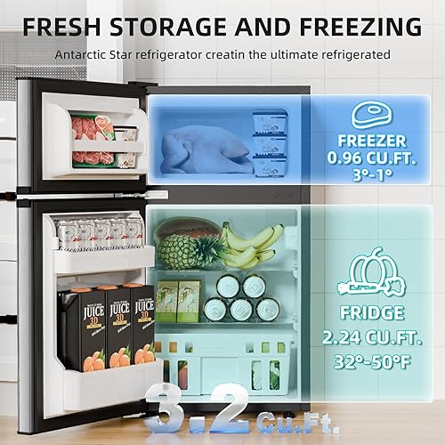 Miniatura 4 de Antarctic Star Refrigerador compacto con congelador, mini refrigerador de 2 puertas, estante ajustable, termostato ajustable, para dormitorio,