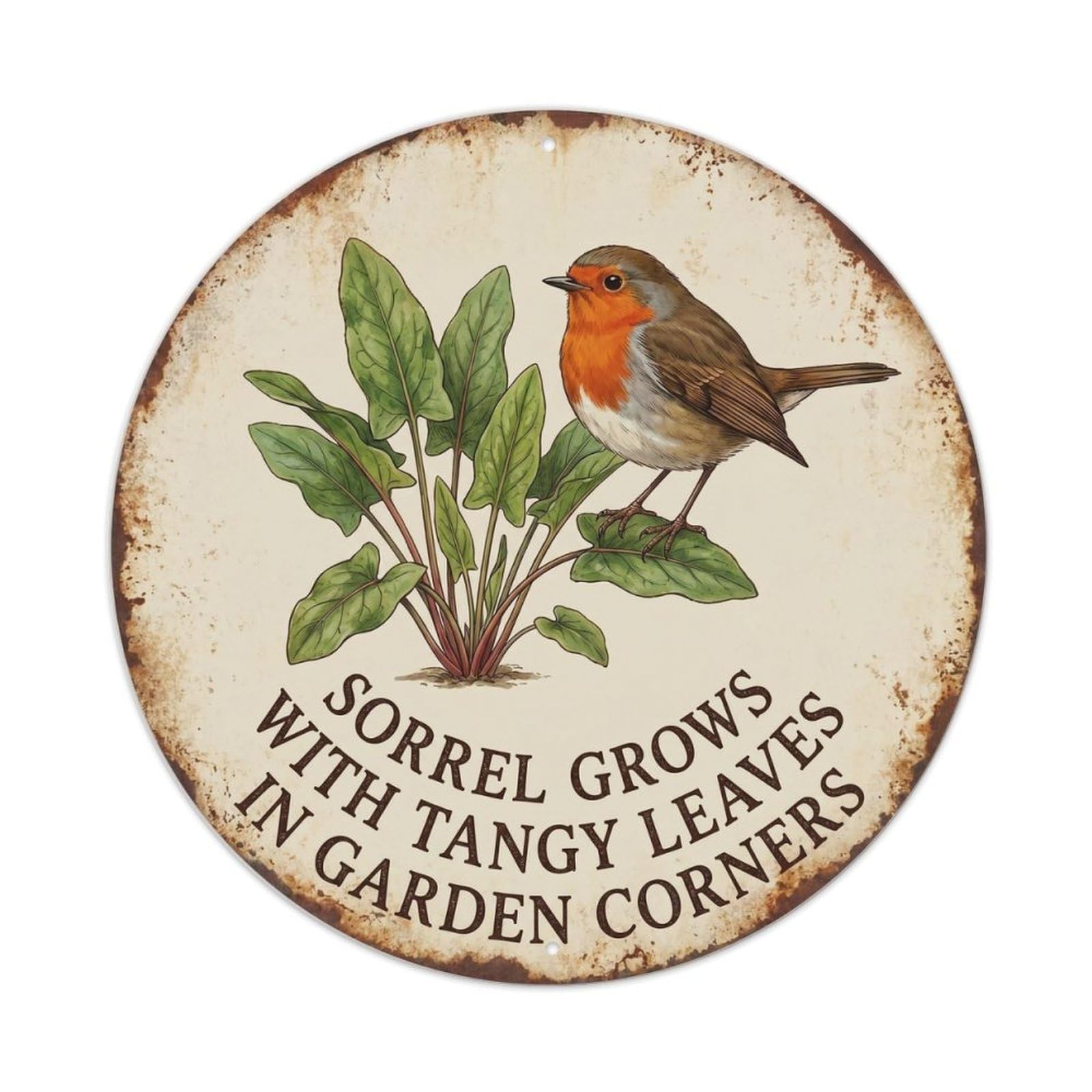 Robin Bird Garden Quote Sorrel RoundMetal Tin Sign