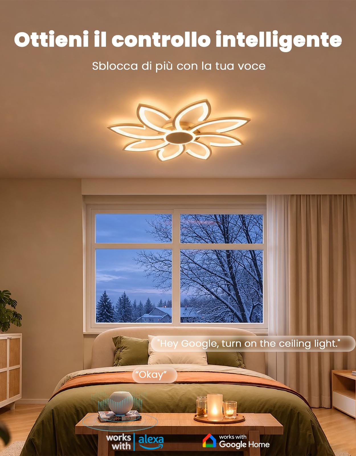 Plafoniera LED Soffitto Fiore Smart, 80 cm, 98 W-ORO