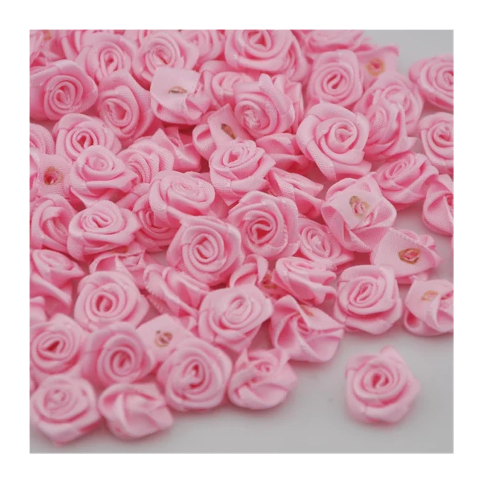 Ndsjaie Pink Fabric Flowers Home Decor 50Pcs Satin Ribbon Flower Rose Craft/Wedding Appliques Lots Colors For Wedding Celebration Decor(Pink)