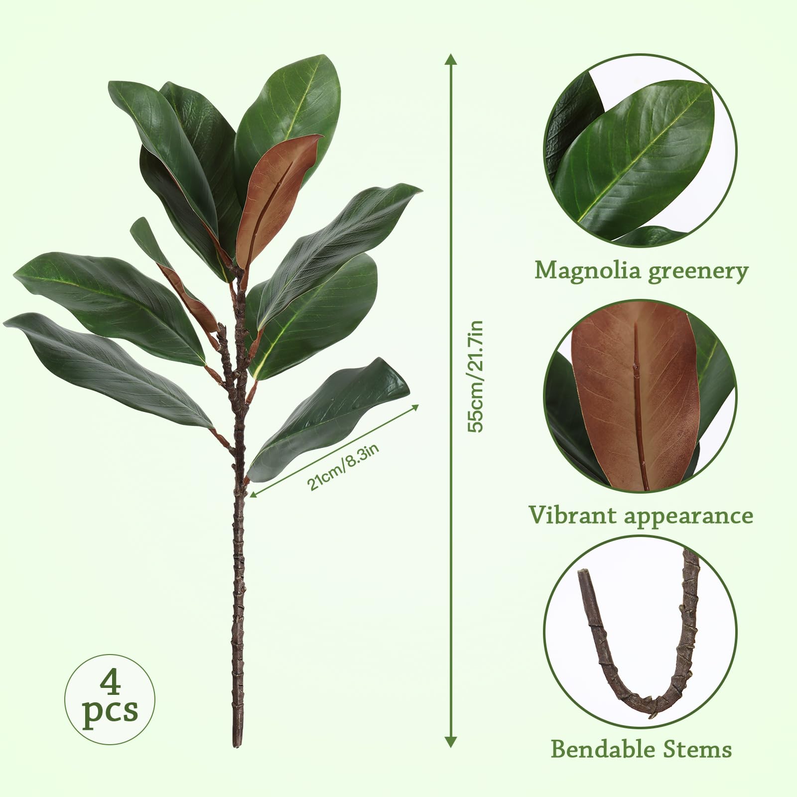 4 piante artificiali per esterni, resistenti ai raggi UV, foglie di magnolia finte, decorazione per la casa e il giardino, steli di magnolia finta per vaso, finestra, portico anteriore (55,9