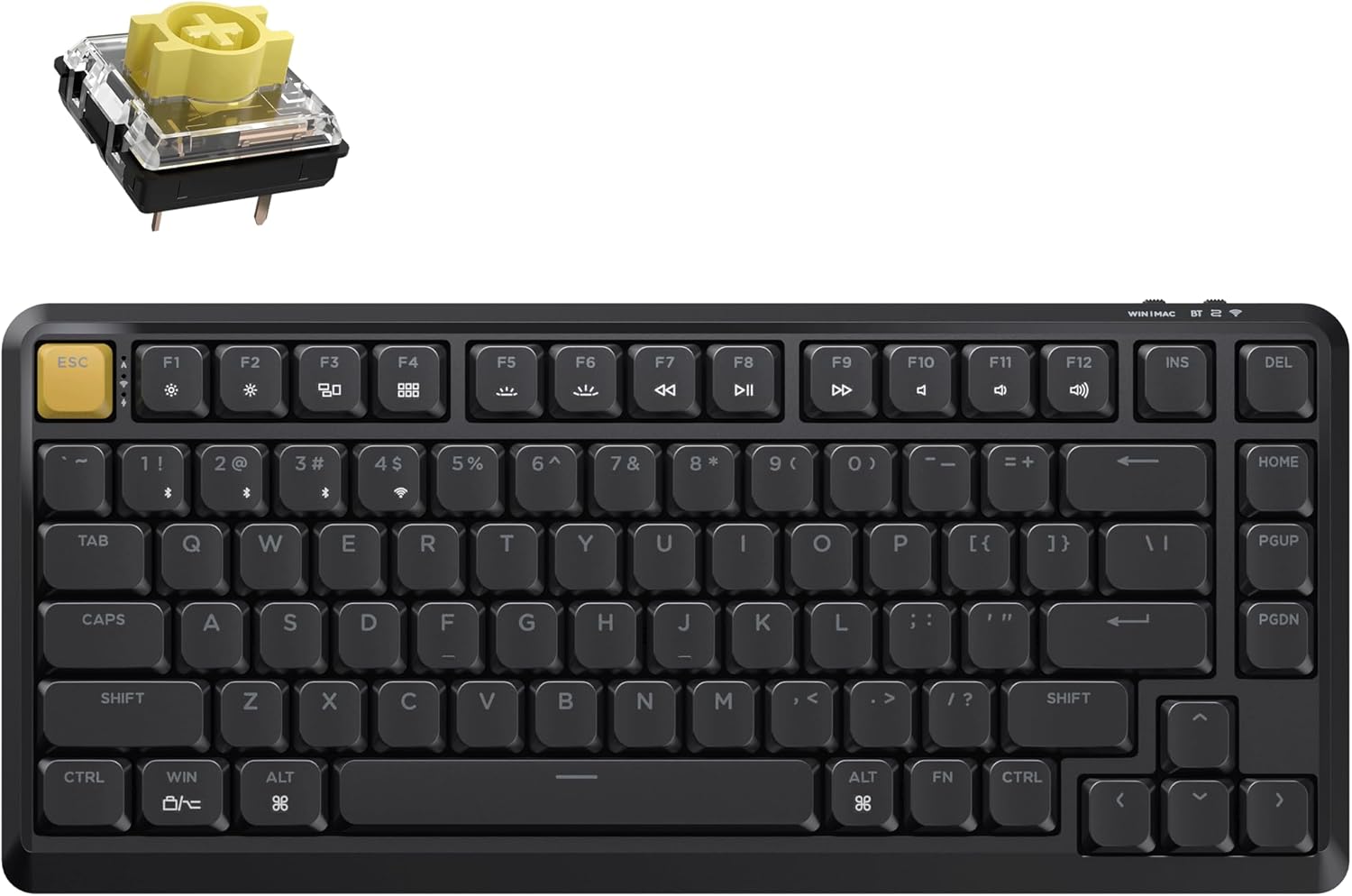 Keychron KJ1 Low Profile Wireless Mechanical Keyboard - 75% Layout Banana Switch, QMK RGB Backlit, 2.4G/Bluetooth/USB-C, Double-Shot PBT Keycaps, 2000mAh Battery, Mac/Win/Linux Compatible - Black