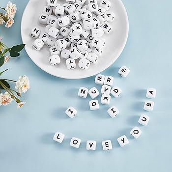 Lot De 50 Perles Cubiques En Silicone Avec Lettres De L