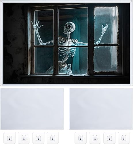 Oudain 2 piezas de pantalla de proyección trasera de tela de Halloween, proyección de ventana, portátil, blanco, con accesorios de montaje para