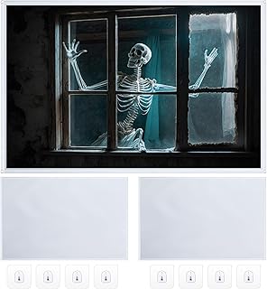 Oudain 2 Pack Halloween Fabric Rear Projection Screen Window Projection Portable White Projector Screen Sheet with Mounting Hardware for Door Projecting Halloween Videos(40 x 60 Inch)