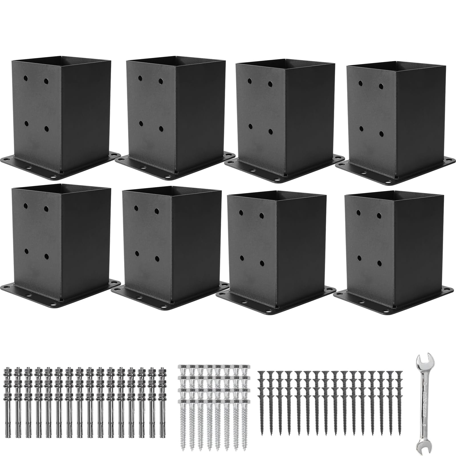 ICokin 4×4 Post Base 8 Pcs,Deck Post Brackets,Inner Size (3.6" x3.6“Heavy Duty Powder-Coated Steel Post Bracket Fit for Outdoor Pavilion, Deck Railing