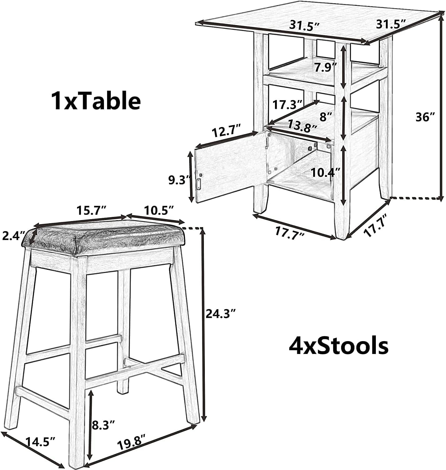 Buy RINIMEI Chairs 5 Piece Counter Height Wood Kitchen Dining Room
