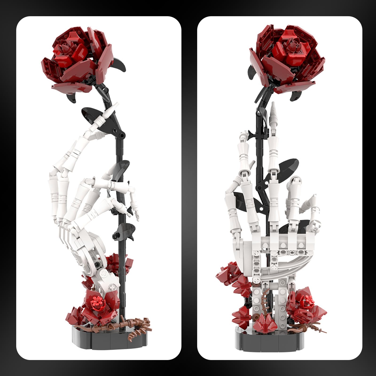 Bloques de construcción de mano góticos con forma de rosa y esqueleto para adultos, 357 piezas, MOC, modelo con rosa de hueso, decoración romántica oscura para la oficina en casa, idea de regalo única