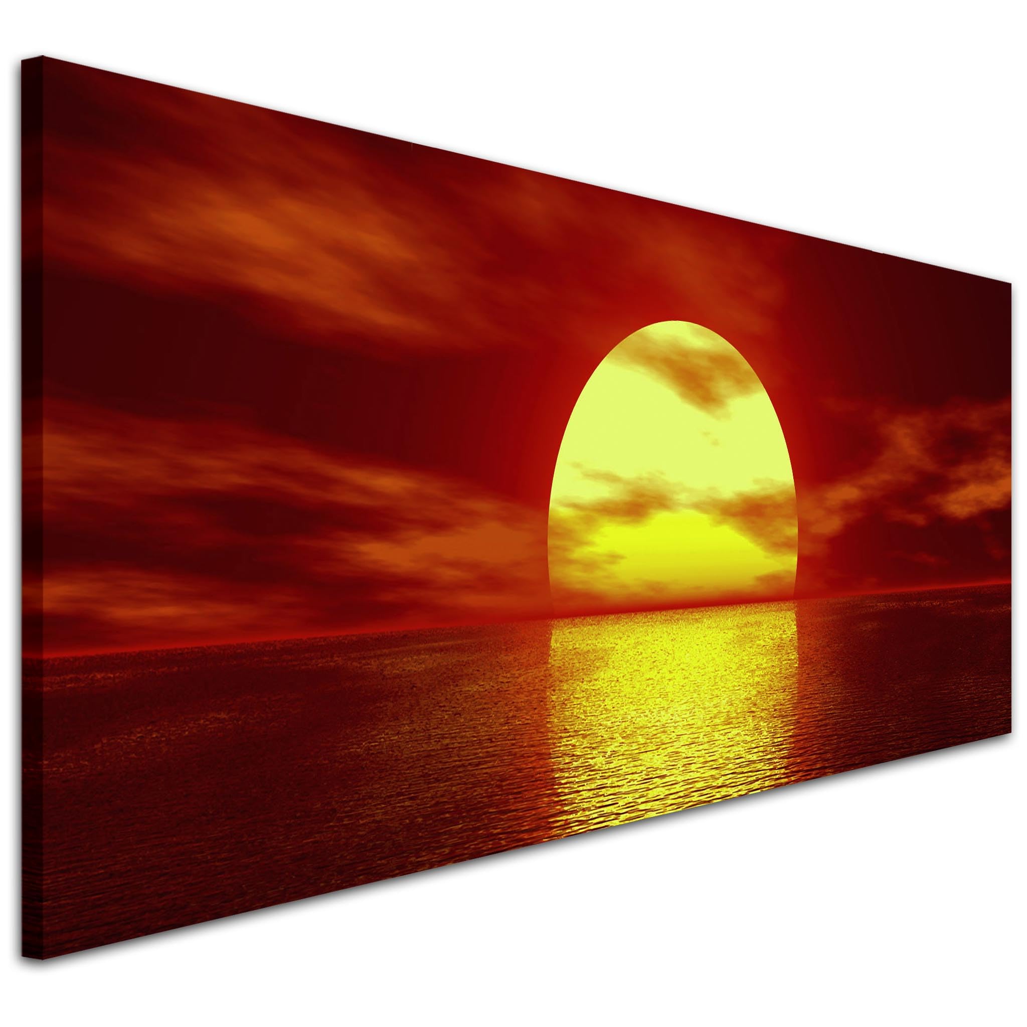 Wallfillers Modern Red Canvas Wall Art of Sea Sunset - Ocean Canvas Pictures - 1001-118x49cm