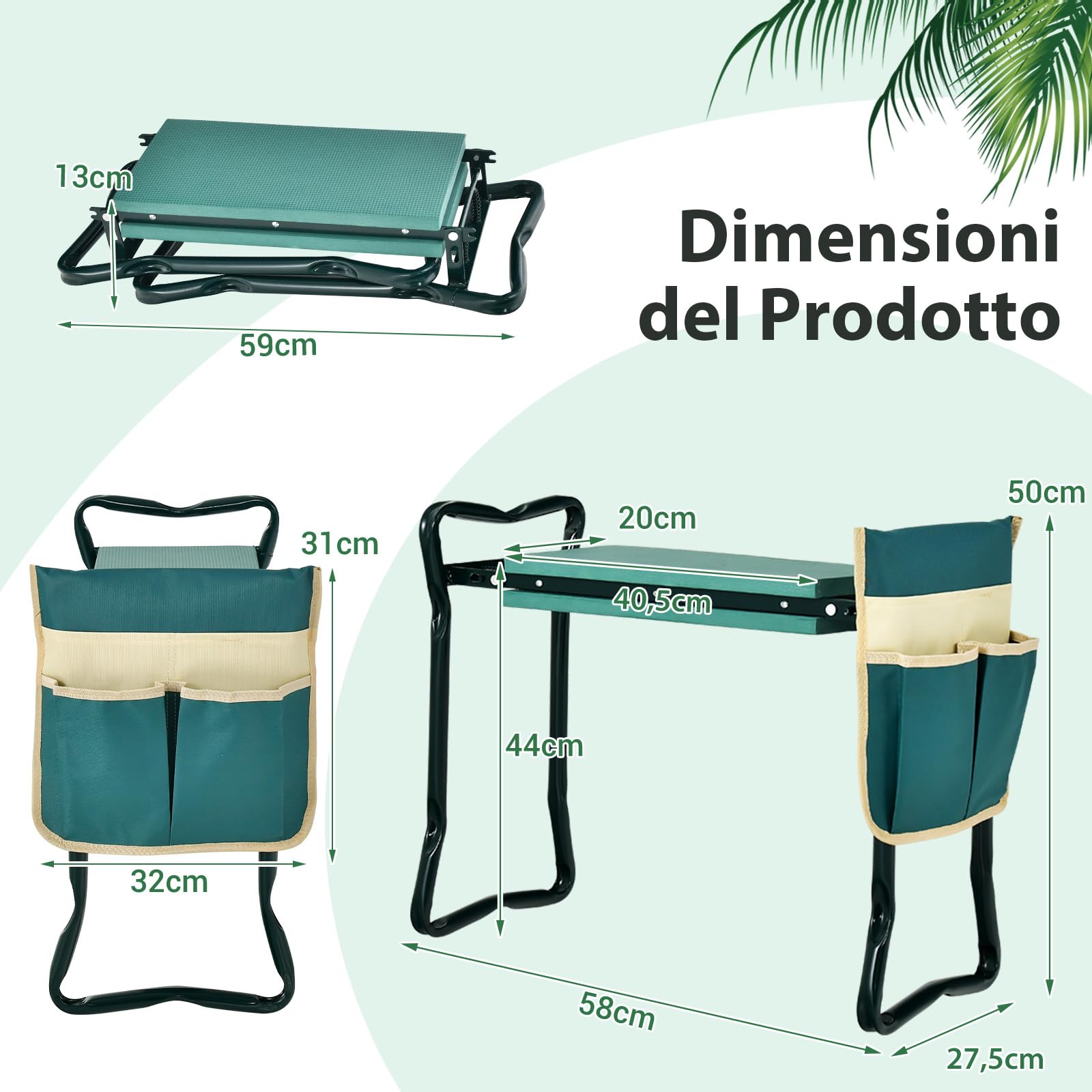 COSTWAY Inginocchiatoio da Giardino 2 in 1 Portatile e Pieghevole, Sgabello da Giardino con Inginocchiatoio e Borsa, Sedile per Giardinaggio da Inginocchiare e Sedere