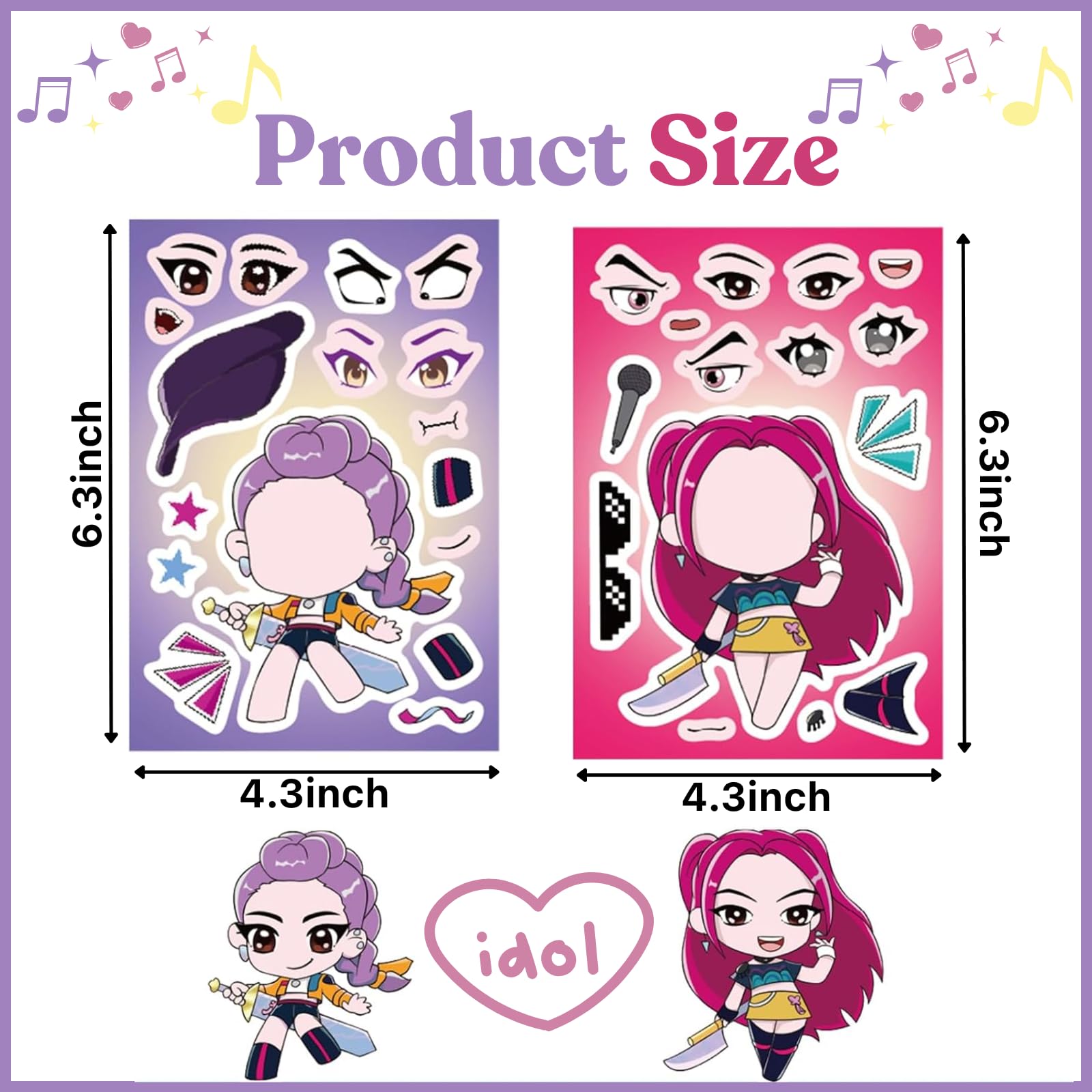 24Pcs Kpop Make a Face Stickers for Kids, 8 Designs DIY Mix and Match Korean Hunters Anime Stickers, Create Your Own Character Vinyl Decals for Birthday Party Favors, Goodie Bag Fillers, Gifts — view 2