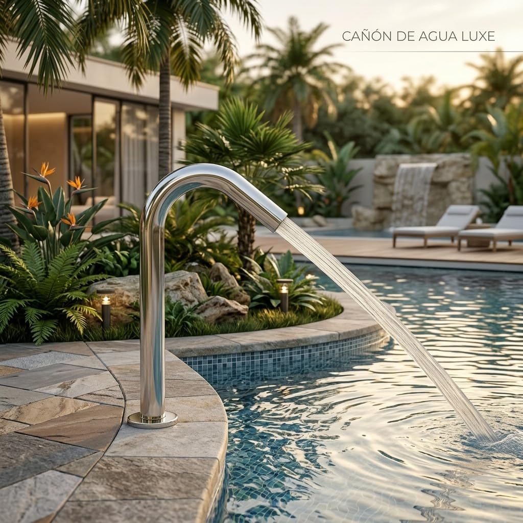 Suinga Cañón de Agua para Piscina | Acero Inoxidable AISI-316 Pulido Altura 1,2 m | Efecto Decorativo y Relax para SPA | Chorro Potente y Resistente para Uso Exterior