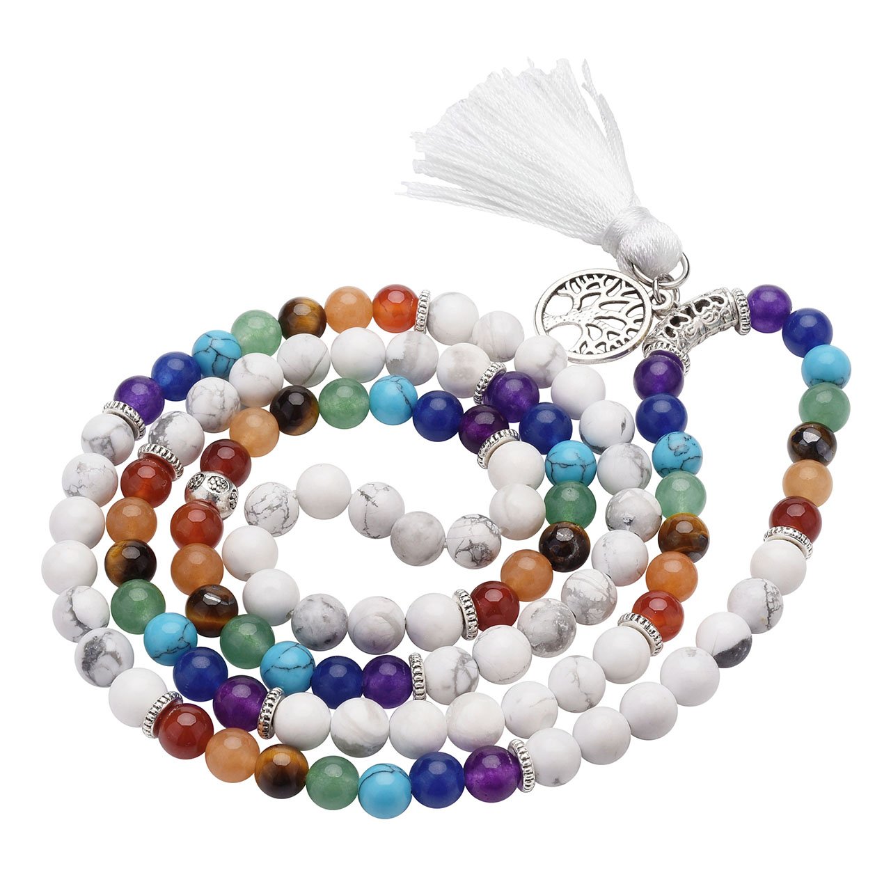 Top PlazaTop Plaza 7 Chakra Mala Prayer Beads 108 Meditation Healing Multilayer Bracelet/Necklace W/Tree of Life Tassel Charm