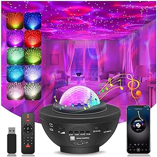 Projetor de estrela, galáxia, projetor de luz LED, 10 cores que mudam de cor, ondas do oceano, luzes noturnas para bebês, com controle remoto, música, alto-falante, bluetooth, temporizador estrelado, lâmpada para crianças, adultos, presente, quarto