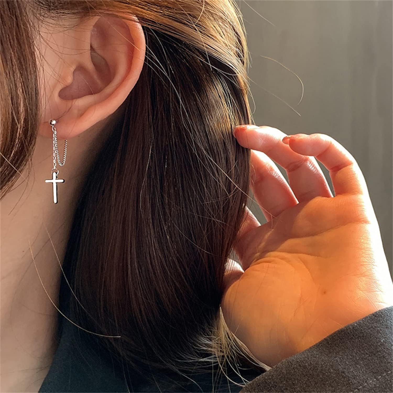 Unique Dainty Minimalist Punk 925 Silver Cross Dangle Drop Earrings Charm Chic Hypoallergenic Chain Ball Studs Earrings for Women Men Statement Jewelry - Image 4