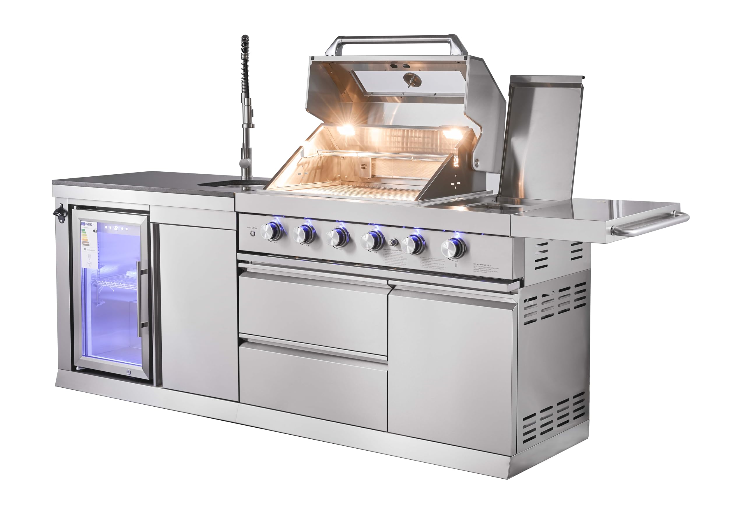 GORILLER® SG213 - Cuisine extérieure - en acier inoxydable/argent, incl. rôtisserie et housse de protection contre la pluie