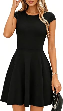 Mini Dresses for Women 2026 Summer Casual Aline Short Dress Crew Neck Cap Sleeve Cocktail Graduation Swing Sundress