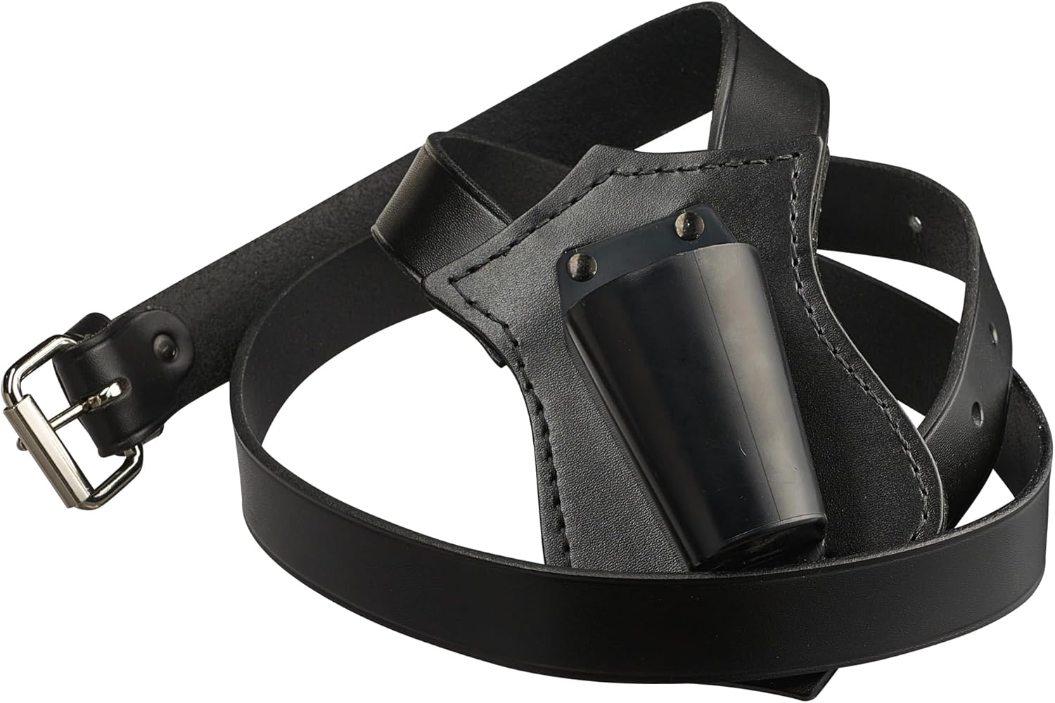 JAY-PEE Single Strap Parade Flag Carrier, Adjustable Black Leather Harness with Shield Backing and Durable Plastic Cup, Comfortable Neck Strap Flag Holder for Ceremonial or Parade Use, Made in USA